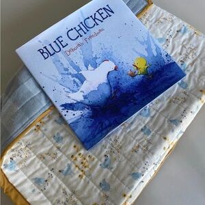 Whole cloth quilt. Blue gingham and chicken! With book